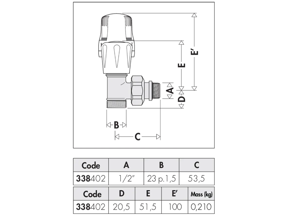 Caleffi Angled Radiator Valve (PeX)