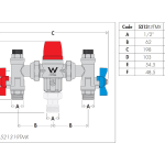 Caleffi 5213 TMV 15mm Tempering Valve with Hot and Cold Check Valves and Isolators