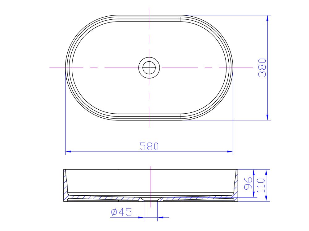 iStone Oval Basin 580 x 380 x 110mm Matte White