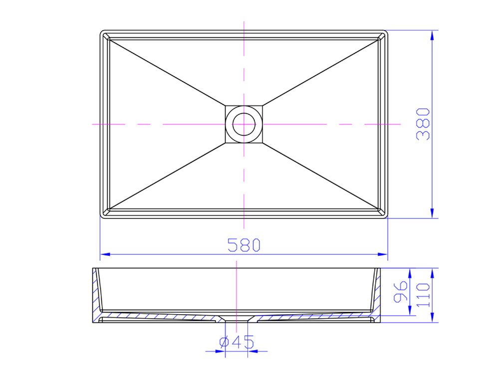 iStone Rectangle Basin 580 x 380 x 110mm Gloss White