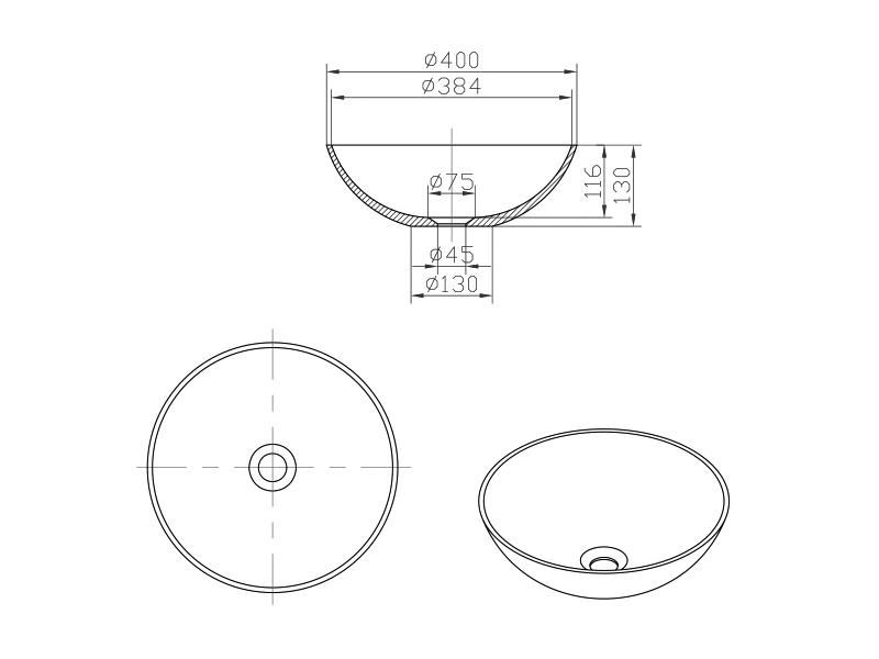 iStone Round Basin 400 x 130mm Matte Grey