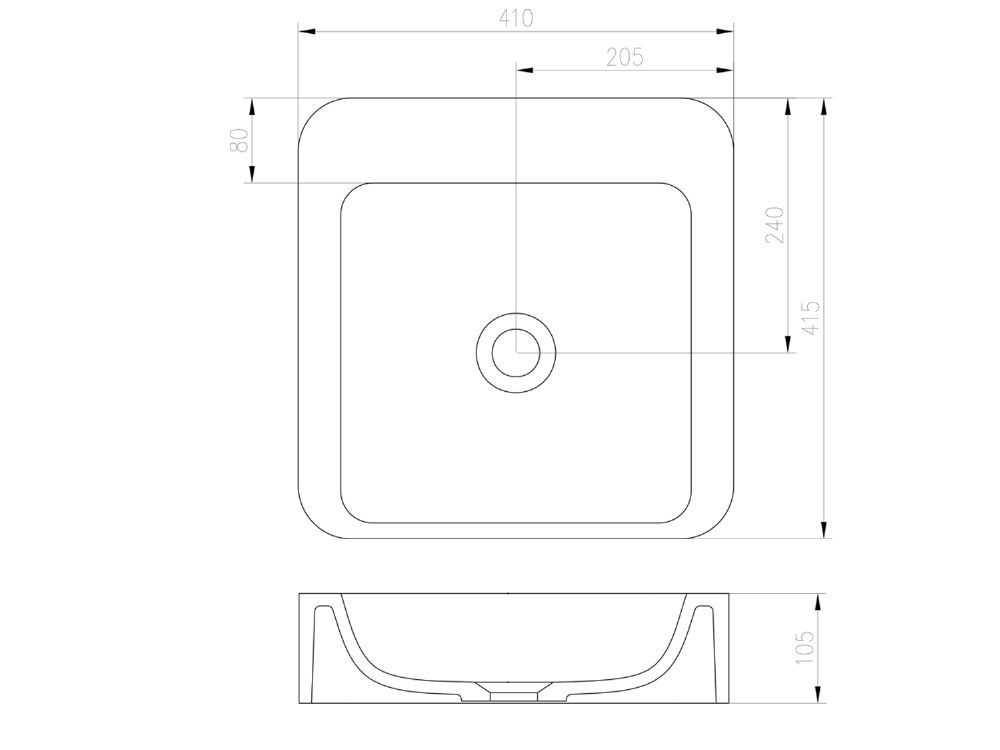 iStone Soft Square Basin 410 x 415 x 105mm Gloss White (not drilled)