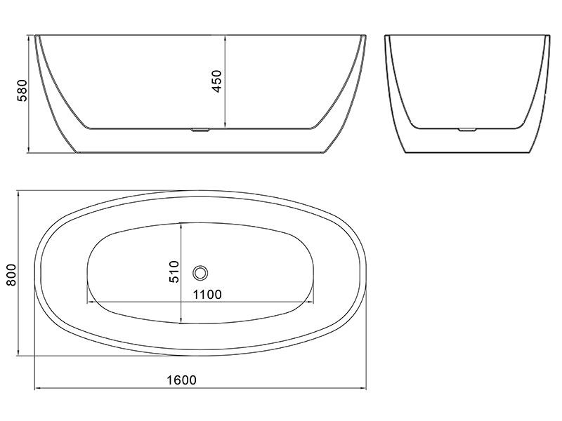 Coco 1600mm Freestanding Bath (Tapered Edge) Matte Black