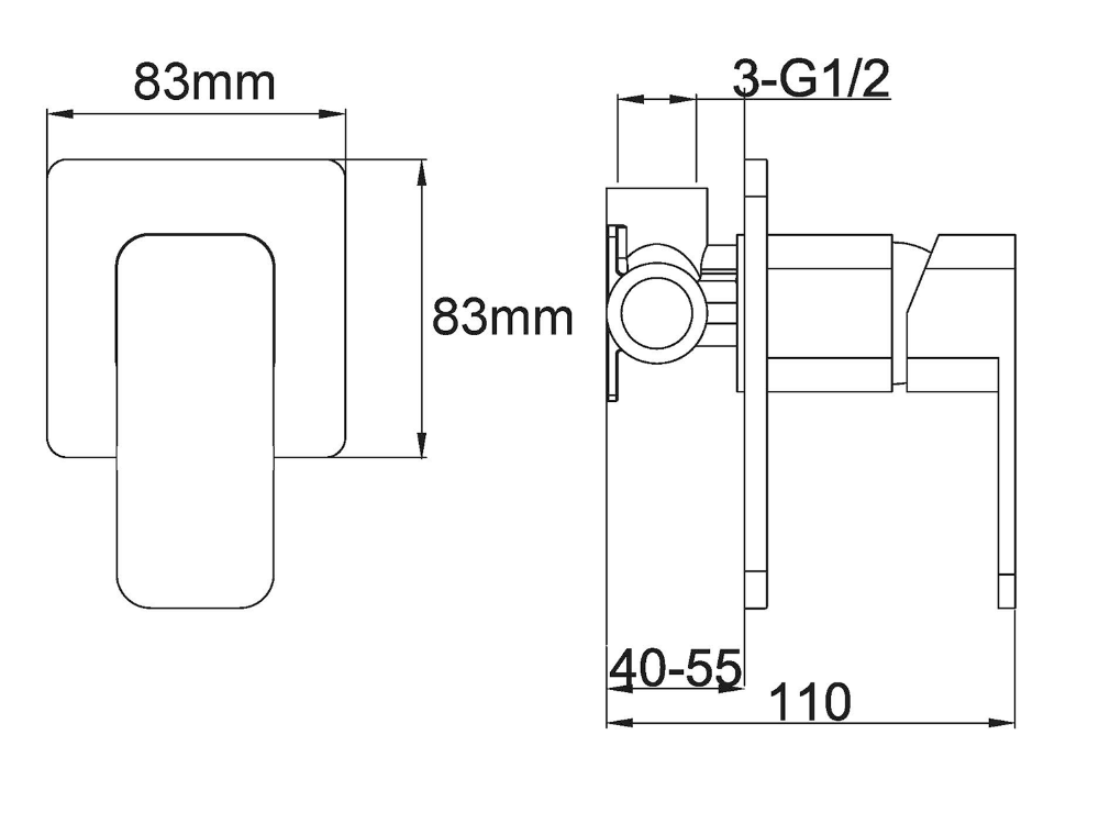 Project Shower/Bath Mixer with a Square Faceplate Satin Black