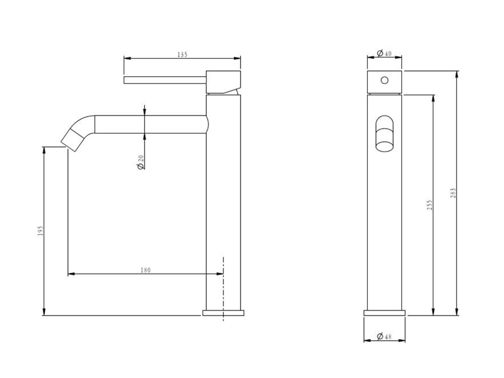 Pioneer Tall Basin Mixer Brushed Stainless