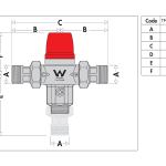 Caleffi 5213 Low Lead TMV 20mm Tempering Valve with Hot and Cold Check Valves and Straight Unions