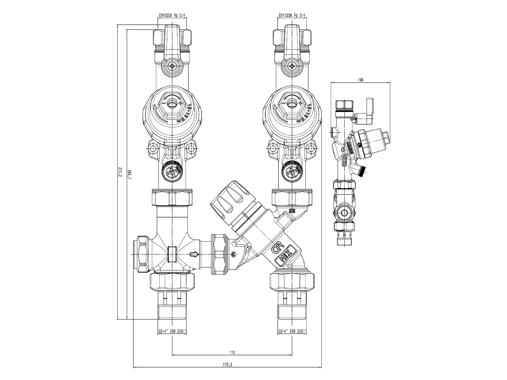 Caleffi 10in1 Temperature & Pressure Combi 20mm Low lead