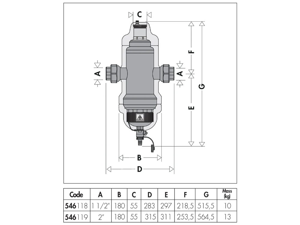 Caleffi 5461 Series 40mm Magnetic Deaerator-Dirt Separator 10Bar 110°C