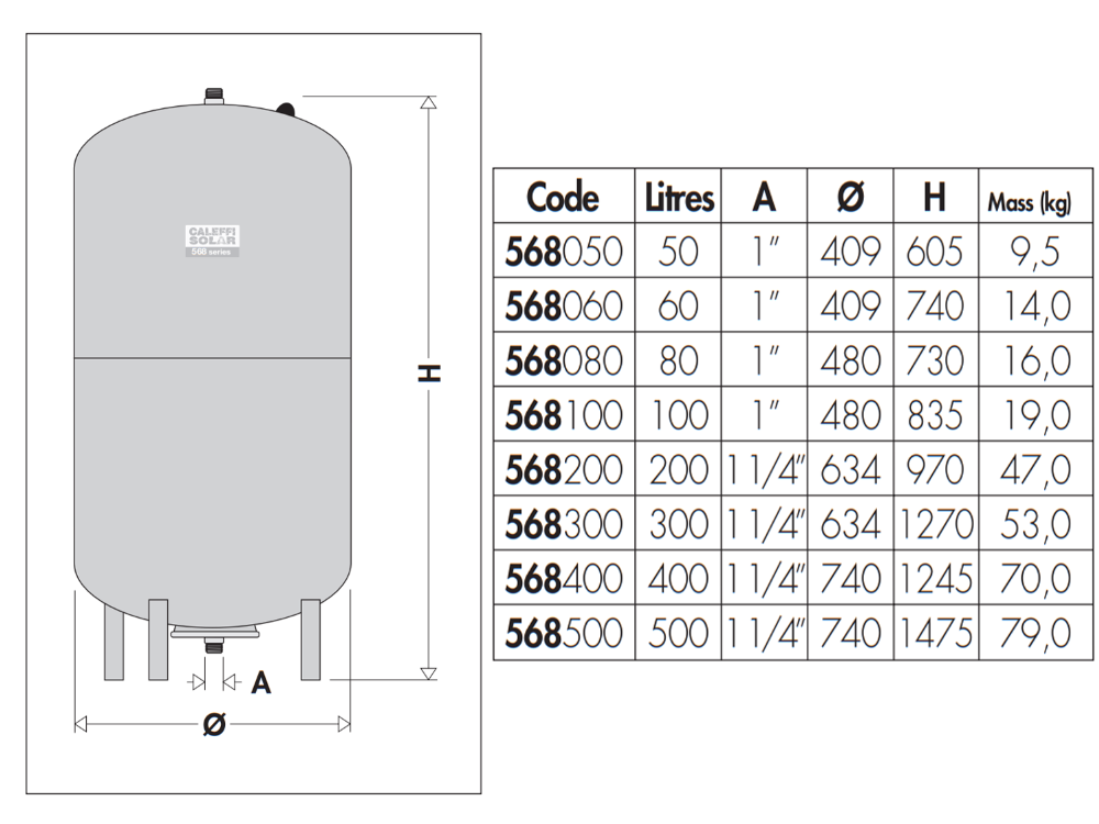 Caleffi 80L Expansion Tank Potable Only