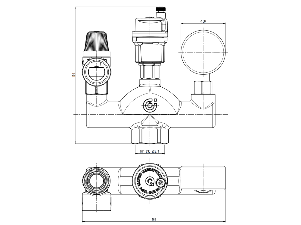 Caleffi Air Vent, Gauge and Safety Valve Manifold